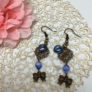 🌸Blue Heart & Bow Earrings